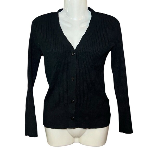 A New Day Women's Size XS Ribbed Knit Button Front V Neck Cardigan Sweater - Picture 1 of 4